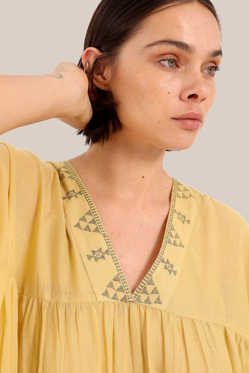 Embroidered short sleeves long dress